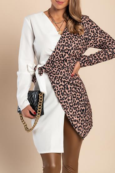 Tunică elegantă cu imprimeu leopard  Keely, alb