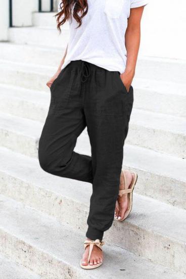 Pantaloni lungi cu buzunare și talie elastică Amory, negru