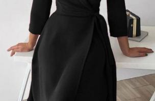 Rochie elegantă cu guler pliant și mâneci 3/4 Imogena, neagră