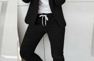 Costum cu pantalon elegant, monocolor Estrena, negru