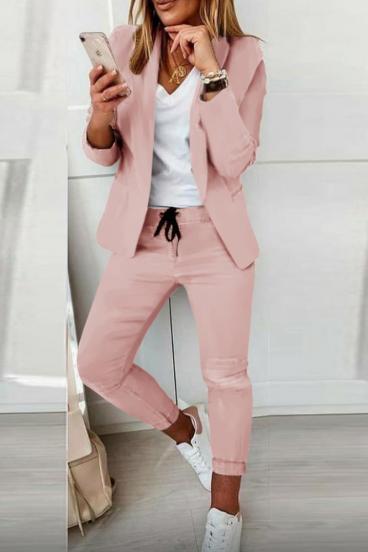 Costum cu pantalon elegant, monocolor Estrena, roz închis