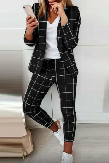 Costum pantaloni cu blazer elegant ESTRENA, negru - diamant