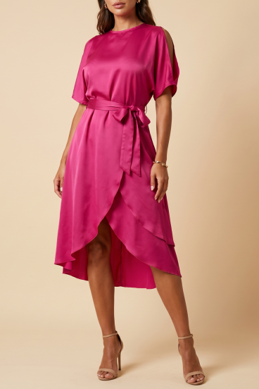 Rochie midi eleganta cu fante Thiena, fucsia