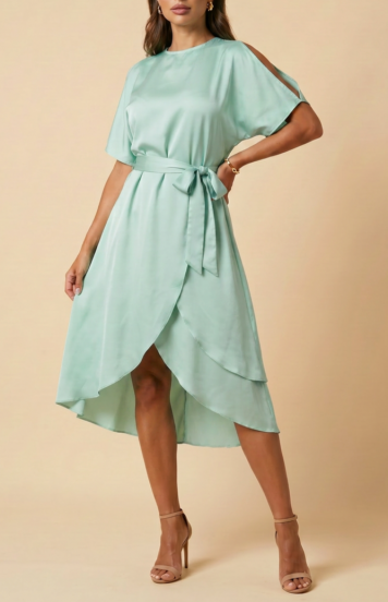 Rochie midi elegantă cu fante Thiena, verde