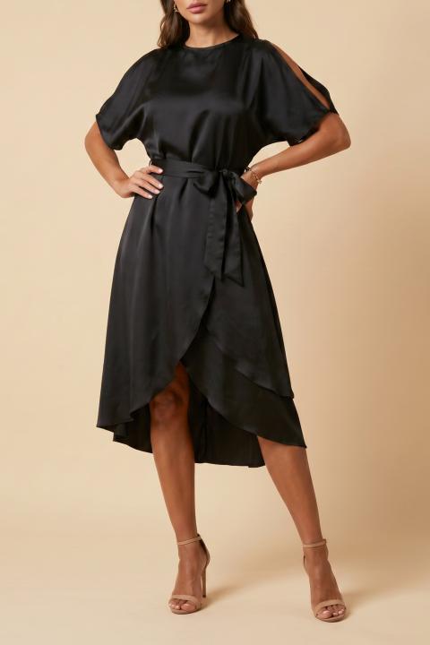 Rochie midi eleganta cu fante Thiena, neagra