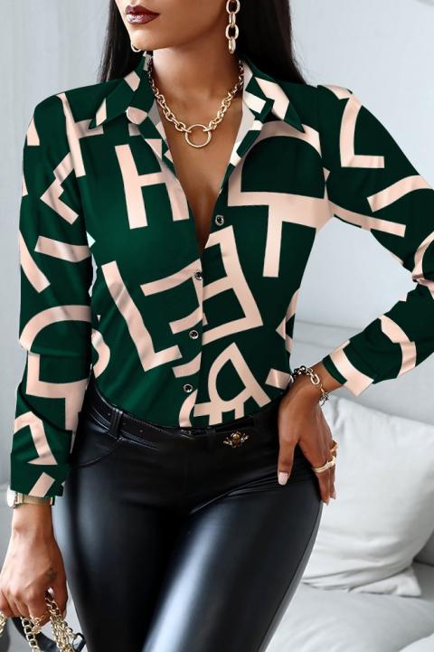 Bluza eleganta din imitatie de satin cu imprimeu litere Medellina, verde