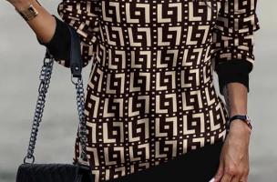 Rochie mini eleganta cu imprimeu geometric Trina, negru si bej