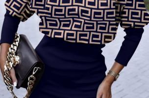 Rochie mini eleganta cu imprimeu geometric Lenta, albastru inchis