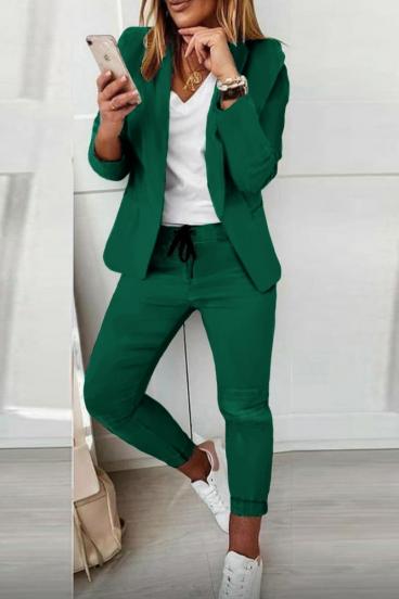 Set pantaloni cu blazer elegant Estrena, verde deschis