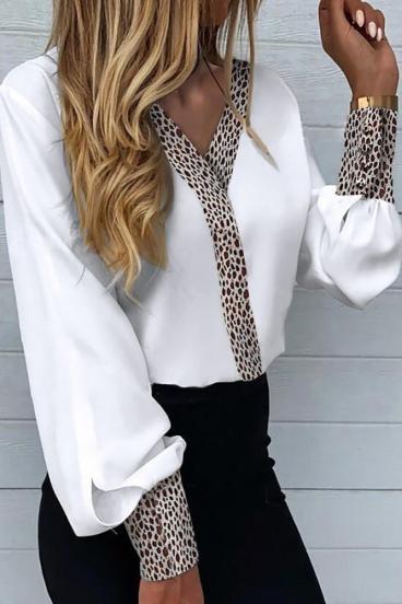 Bluza eleganta cu imprimeu leopard Polina, alba
