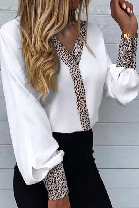 Bluza eleganta cu imprimeu leopard Polina, alba