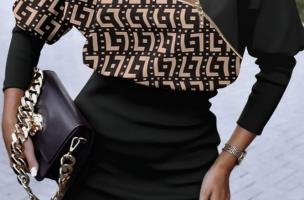 Rochie mini elegantă cu imprimeu geometric Nyca, negru/bej