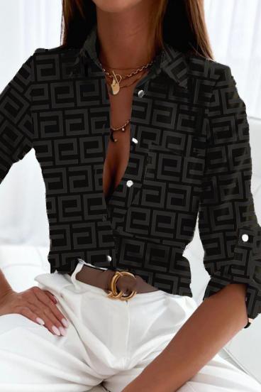 Bluza eleganta cu imprimeu geometric Lavlenta, neagra