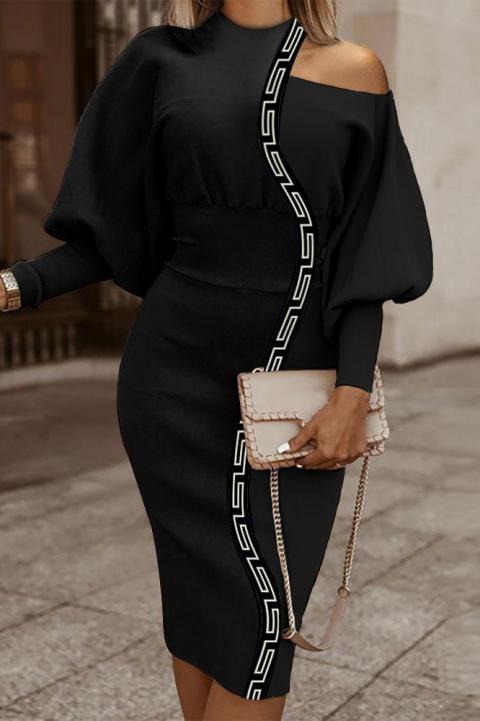 Rochie midi eleganta cu imprimeu geometric, neagra