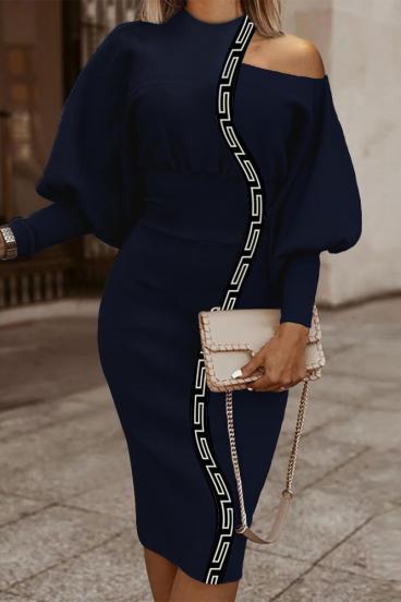 Rochie midi eleganta cu imprimeu geometric, albastra