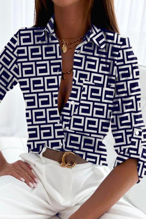 Bluza eleganta cu imprimeu geometric Lavlenta, albastru inchis