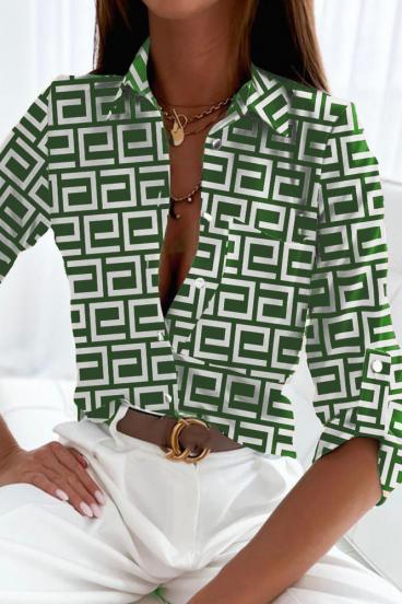 Bluza eleganta cu imprimeu geometric Lavlenta, verde