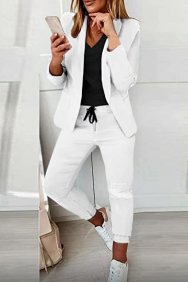 Set pantaloni cu blazer elegant Estrena, alb