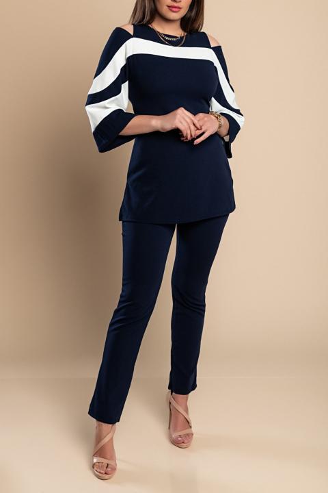 Set elegant de top și pantaloni, albastru închis