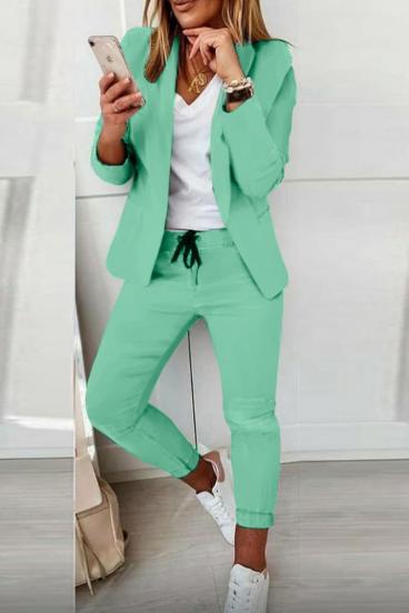 Set pantaloni cu blazer elegant Estrena, verde mentă