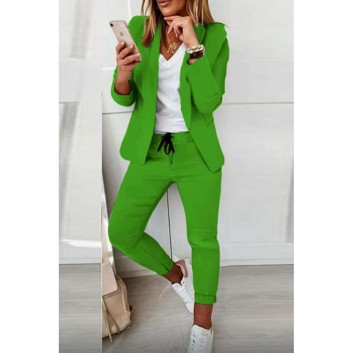 Set Pantaloni Cu Blazer Elegant Estrena, Verde