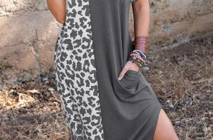 Rochie maxi eleganta cu imprimeu leopard, gri