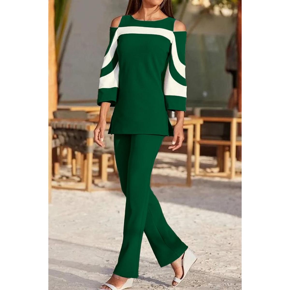 Set Elegant De Top Și Pantaloni, Verde Închis