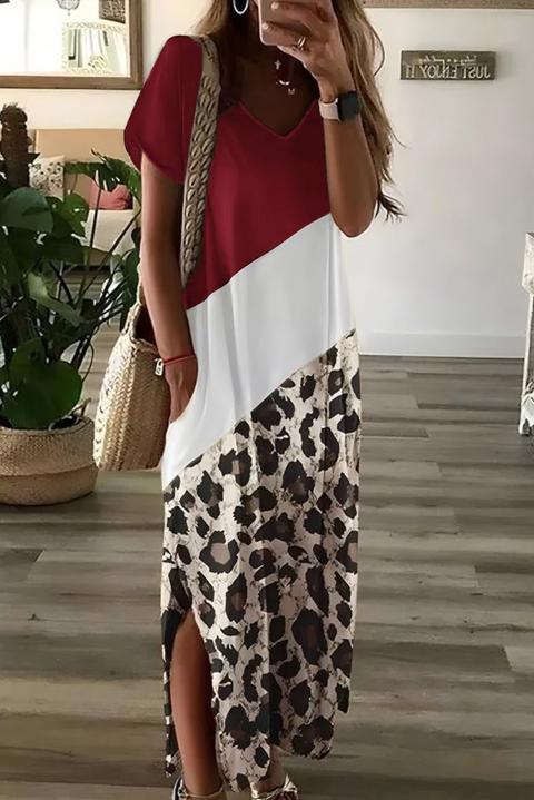 Rochie maxi eleganta cu imprimeu leopard, rosie