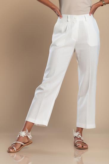 Pantaloni eleganti din in, alb