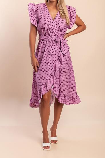 Rochie midi cu imprimeu buline, liliac