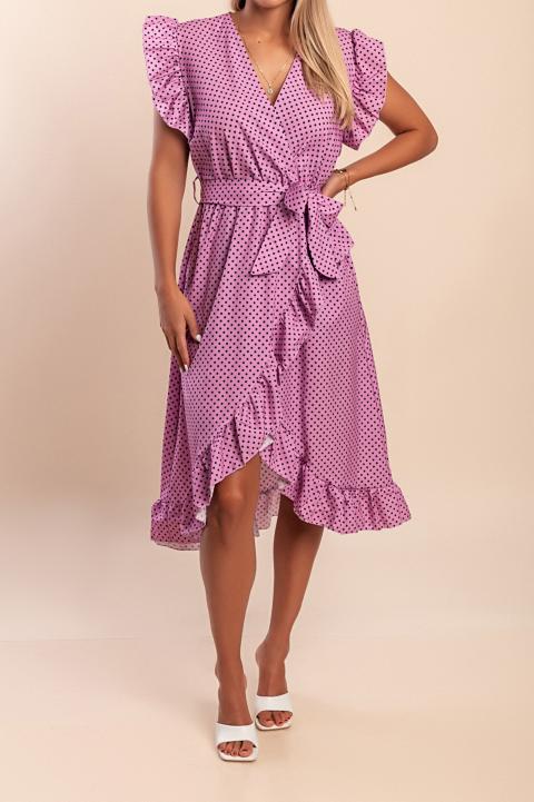 Rochie midi cu imprimeu buline, liliac