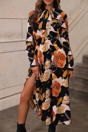 Rochie lungă cu imprimeu floral, portocaliu