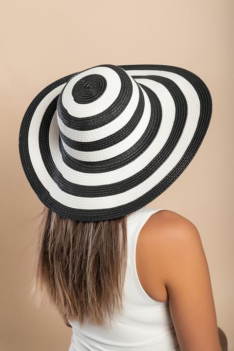 Pălărie de modă cu imprimeu în dungi, neagră