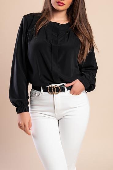 Cămașă elegantă cu decolteu rotund, neagră