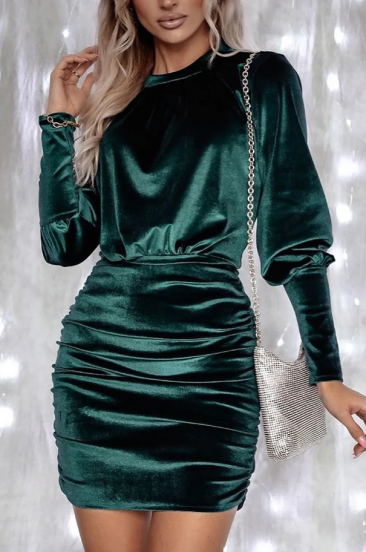 Rochie mini din imitatie catifea, verde