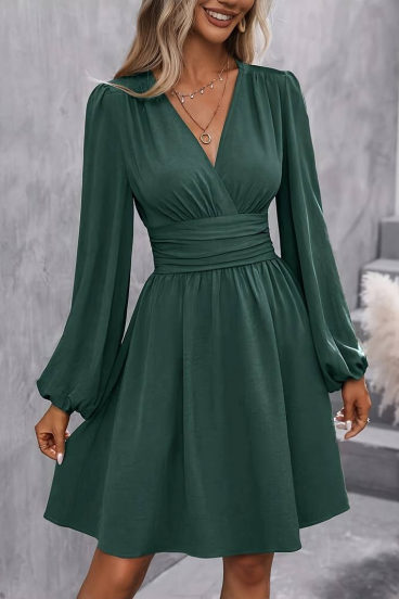 Rochie midi cu talie elastică, verde