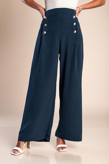 Pantaloni lungi eleganti cu nasturi, albastru inchis
