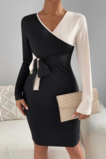 Rochie elegantă in combinatie bicoloră, alb/negru