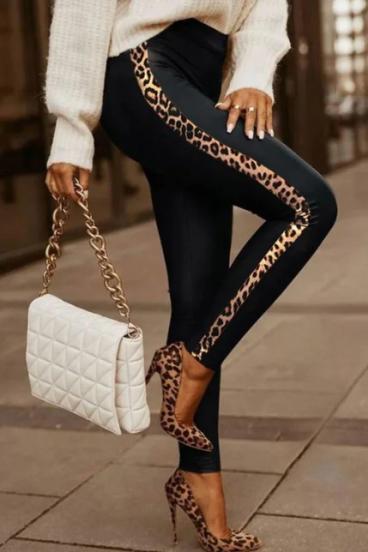 Leggings eleganti din piele sintetica Margaretta, leopard
