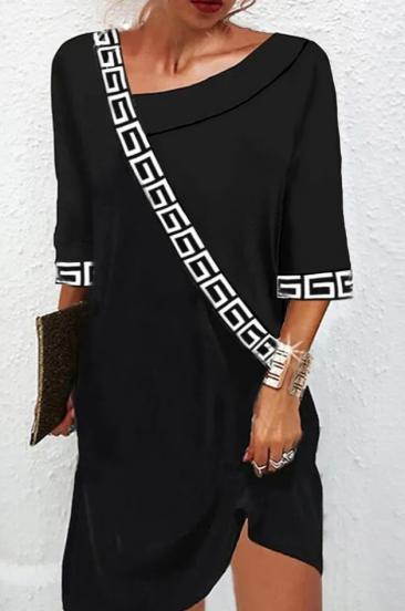 Rochie elegantă cu imprimeu geometric, neagră
