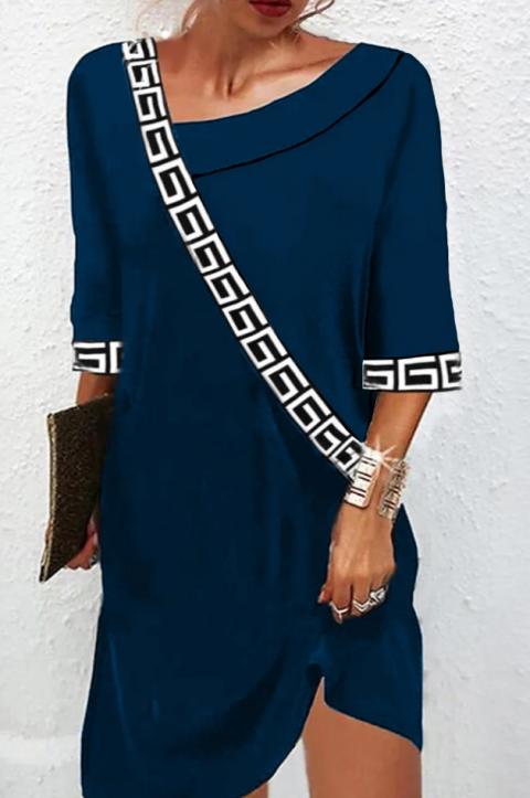 Rochie elegantă cu imprimeu geometric, albastru  petrol