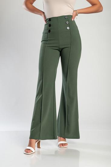 Pantaloni lungi eleganti cu talie inalta, verde olive