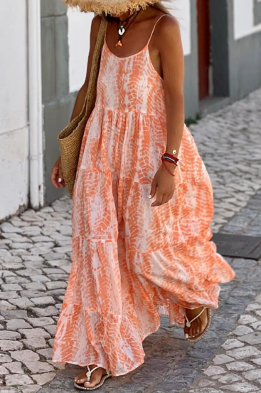 Rochie lungă cu imprimeu, portocaliu