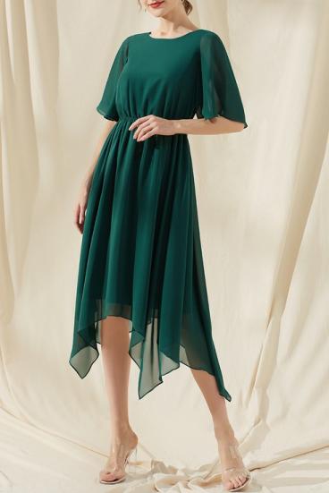 Rochie lunga midi asimetrica, verde inchis