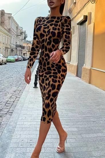 Rochie midi bodycon cu imprimeu leopard, leopard