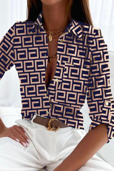 Bluza eleganta cu imprimeu geometric Lavlenta, bej/albastru