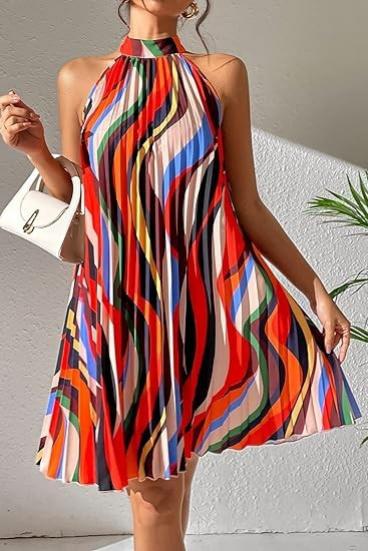 Rochie mini plisată cu imprimeu, multicolor