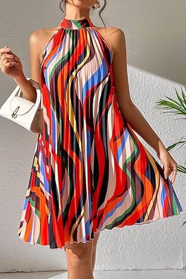 Rochie mini plisată cu imprimeu, multicolor