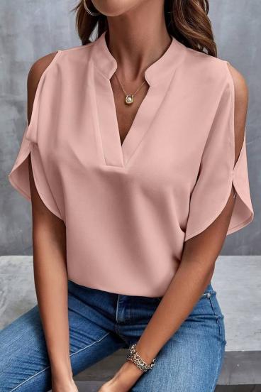 Bluză elegantă cu decolteu în „V”, roz deschis