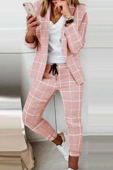 Set pantaloni cu blazer elegant cu imprimeu Estrena, roz deschis